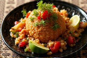 Majboos dish presented on an elegant platter at Al Bayt Gourmet Dining